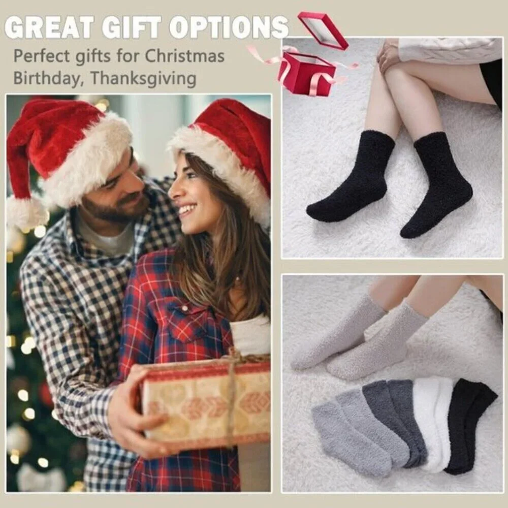 Ginmewrae Womens Fuzzy Slipper Socks Cozy Fluffy 6-Pack US 5-10